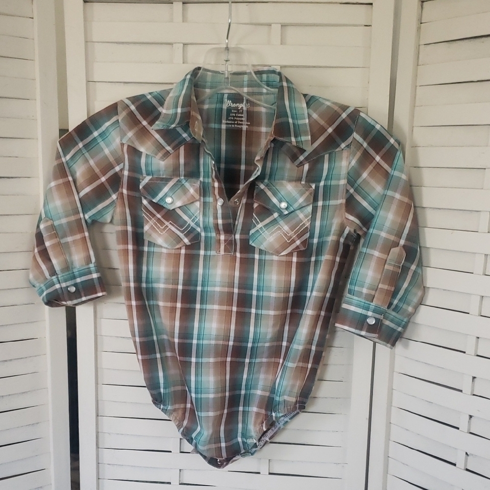 Wrangler Paid Toddler Button-Up Bodysuit Shirt Size 3T